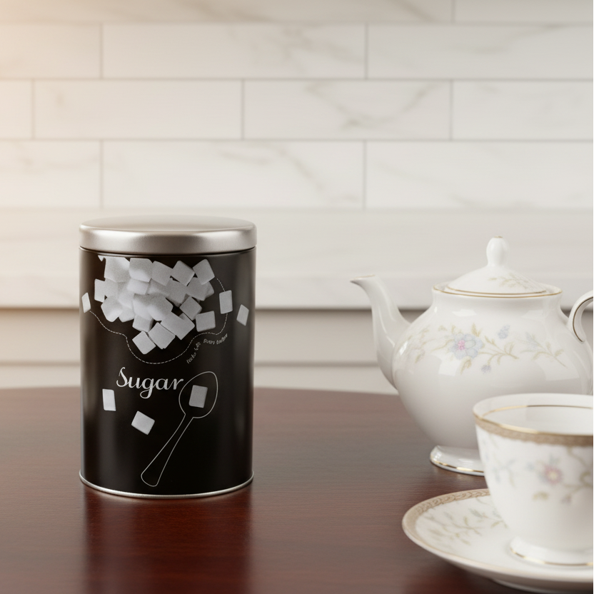 Round Tin Storage Sugar Jar Black