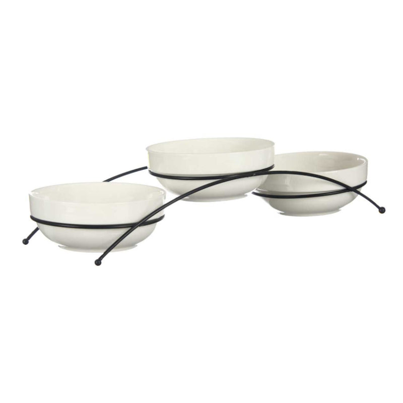 Round White Porcelain Bowls With Stand 350ml (Set of 3)