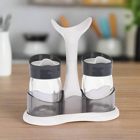 Salt & Pepper Shaker With Holder (Set of 3 Pcs)