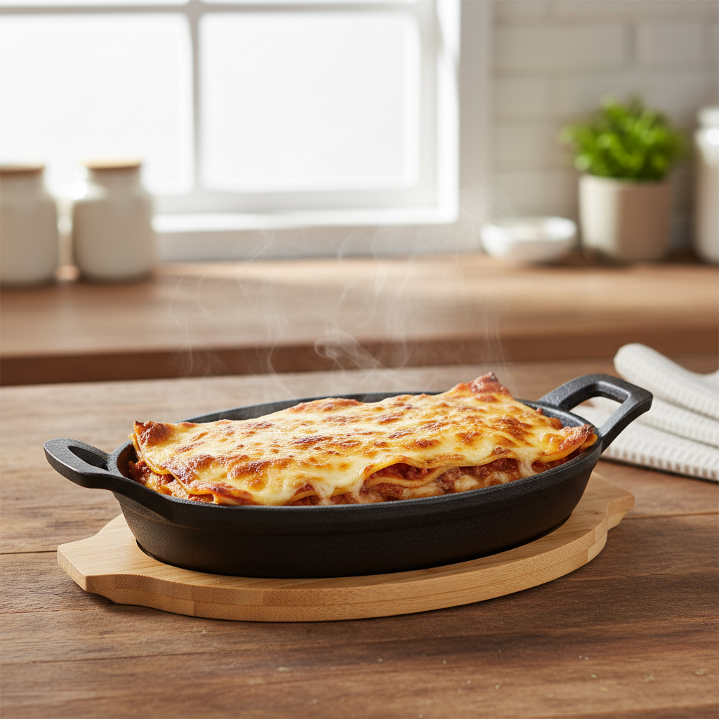 Small Oval Cast Iron Pan With Bamboo Tray