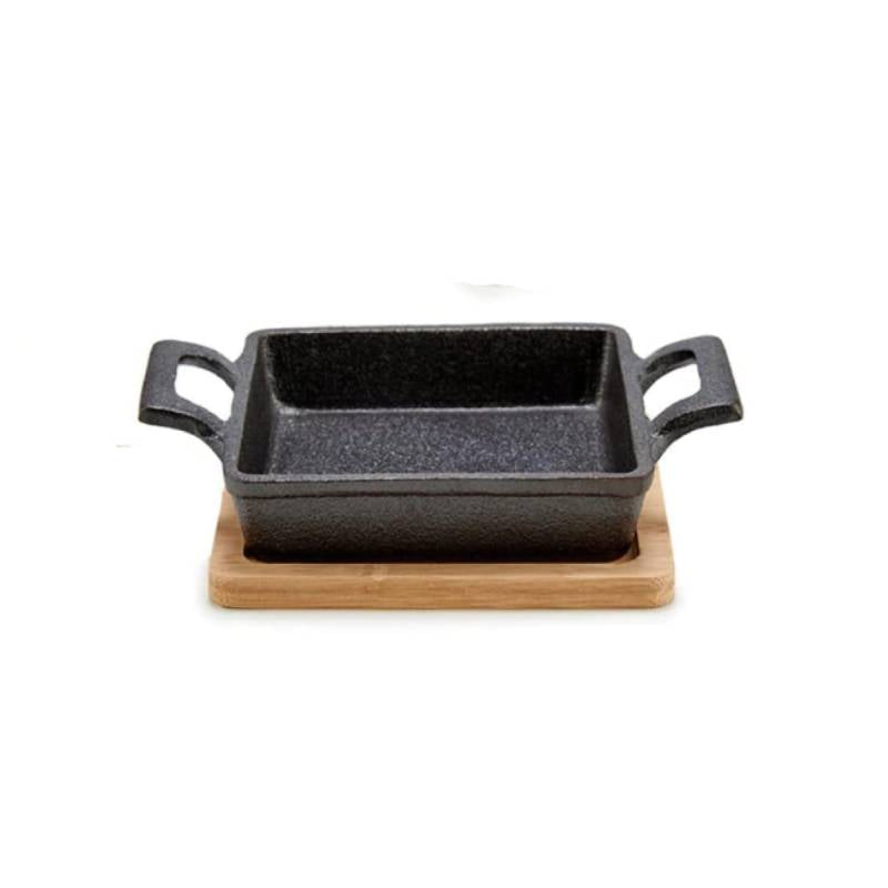 Small Square Cast Iron Pan With Bamboo Tray