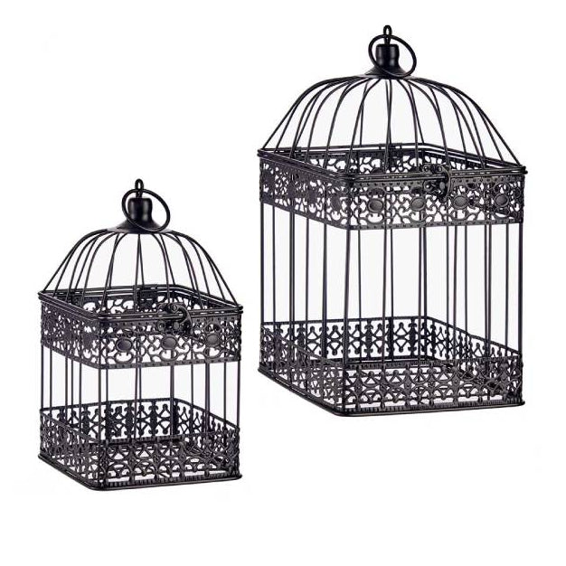 Square Black Metal Cages Set of 2