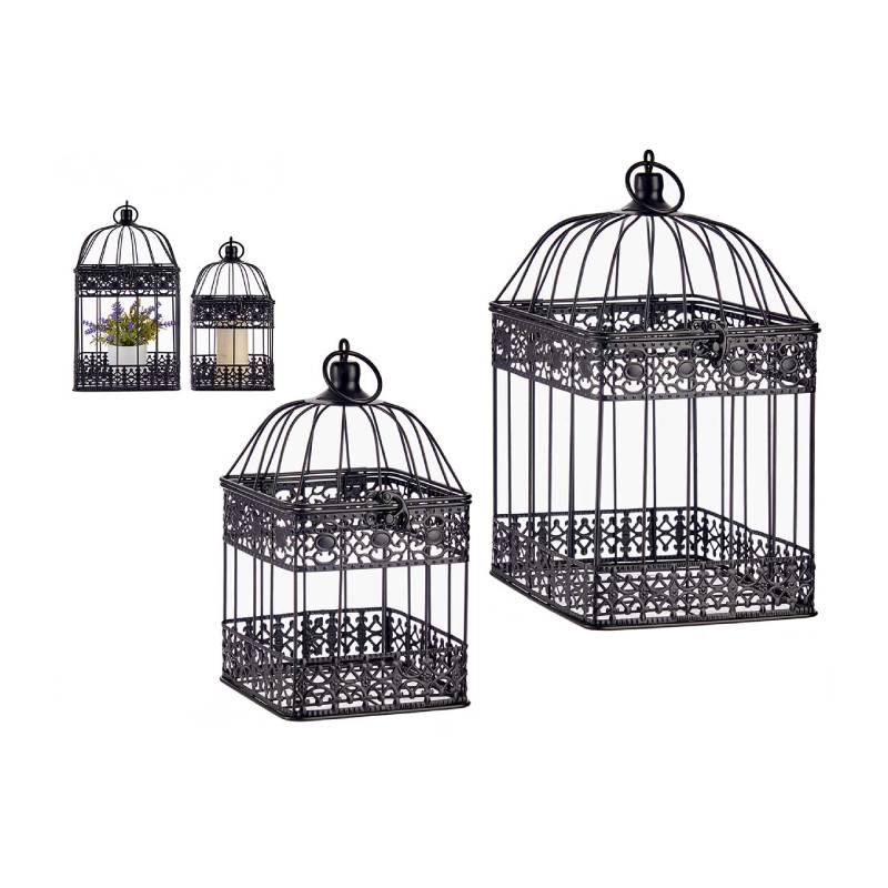 Square Black Metal Cages Set of 2