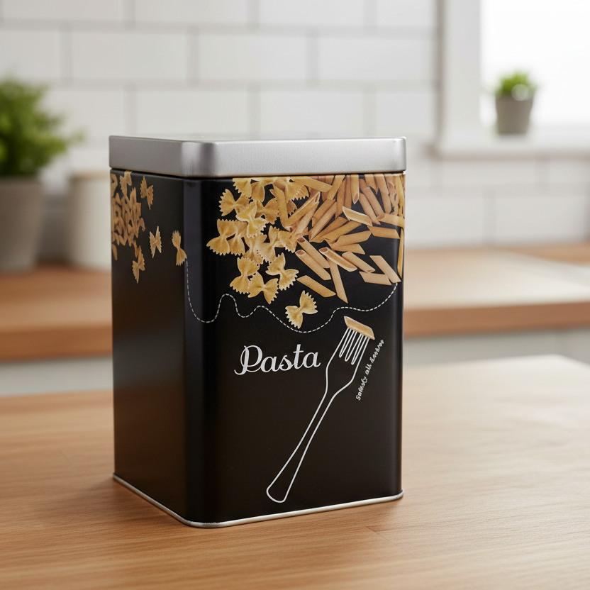 Square Tin Storage Jar Black