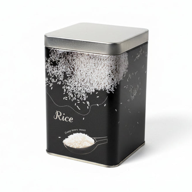 Square Tin Storage Rice Jar Black
