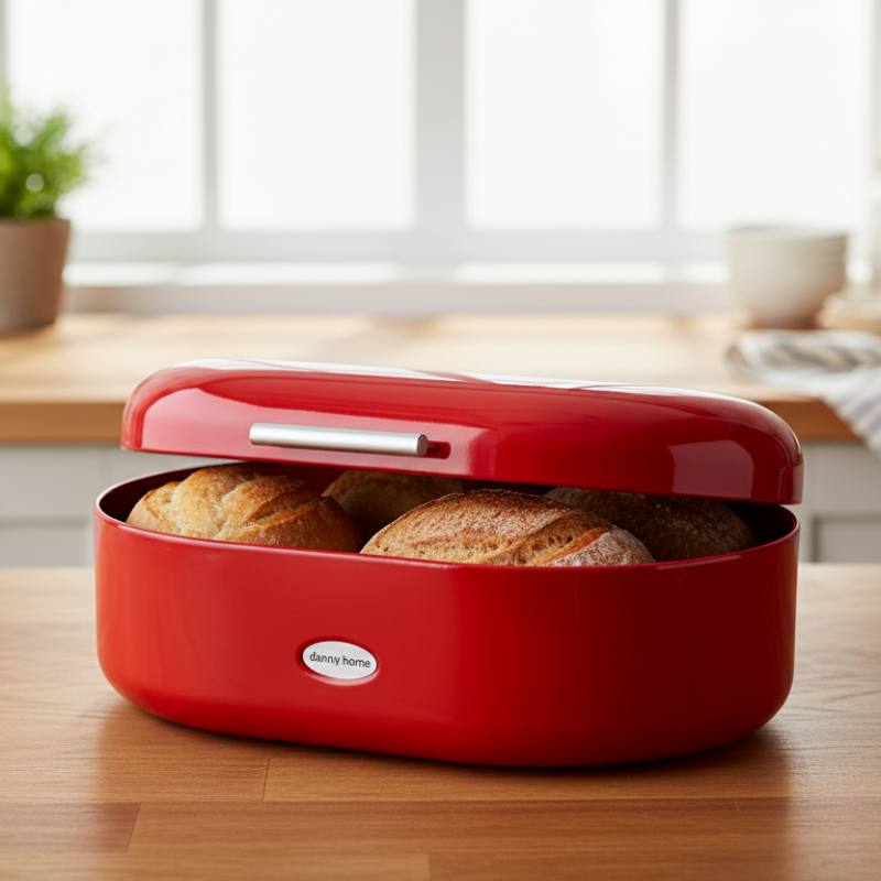 Stainless Steel Bread Box Red 33cm
