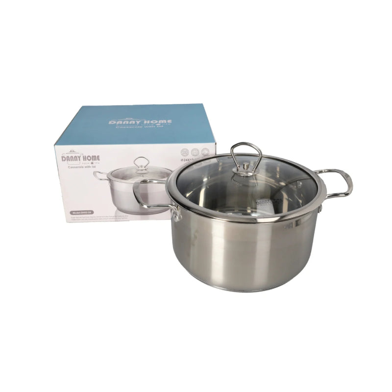 Stainless Steel Pot With Glass Lid 5.8L