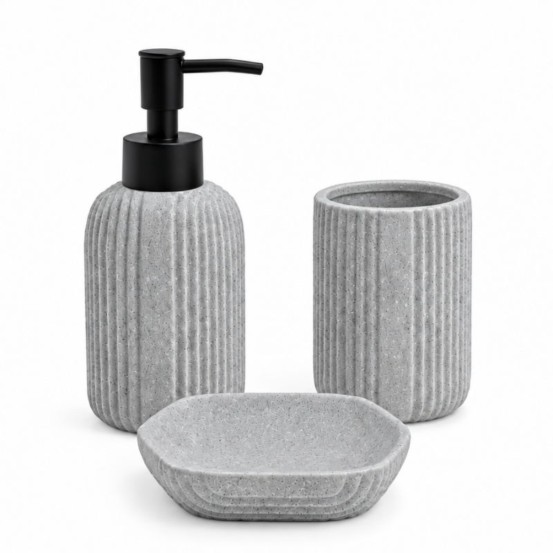 Ceramic Bathroom Set Stone Grey Linning (Set of 3 Pcs)