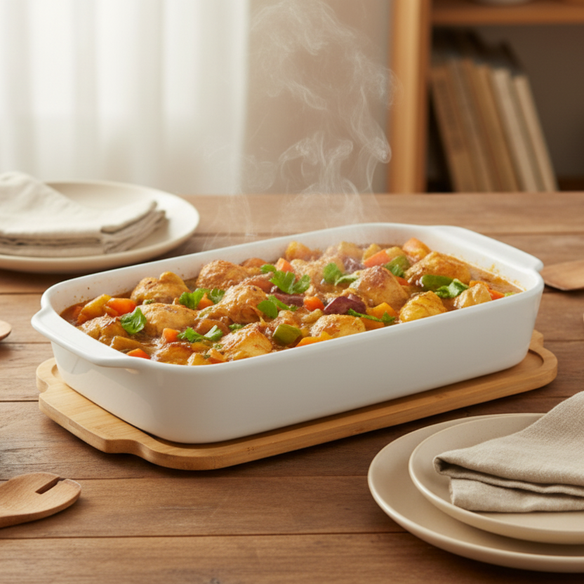 Stoneware Casserole Dish 30.5cm With Bamboo Tray