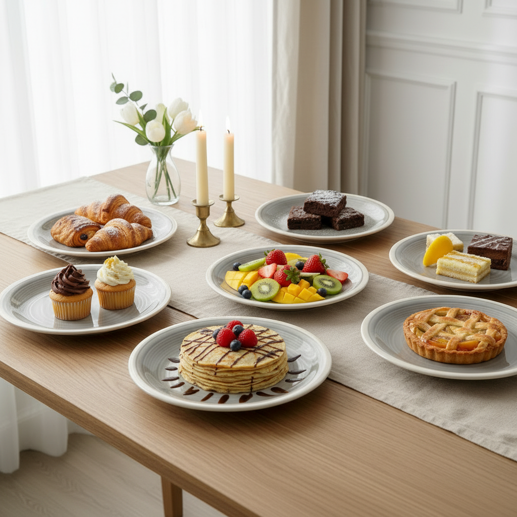 Stoneware Dessert Serving Plate 6pcs Grey 19cm