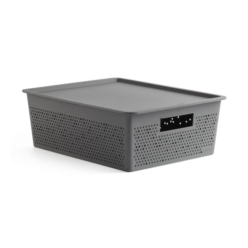 Storage Basket 12L With Lid Set Bohol Anthracite Grey
