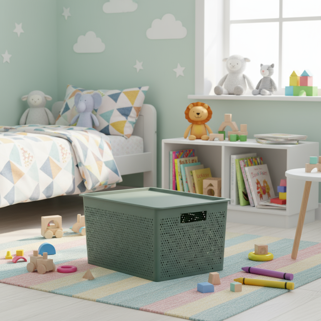 Storage Basket 20L With Lid Set Bohol Sage Green