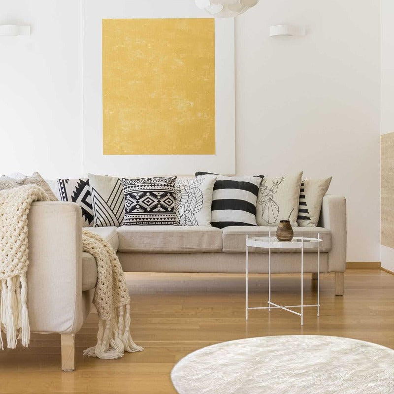 Ecru Imitation Fur Round Carpet 115CM