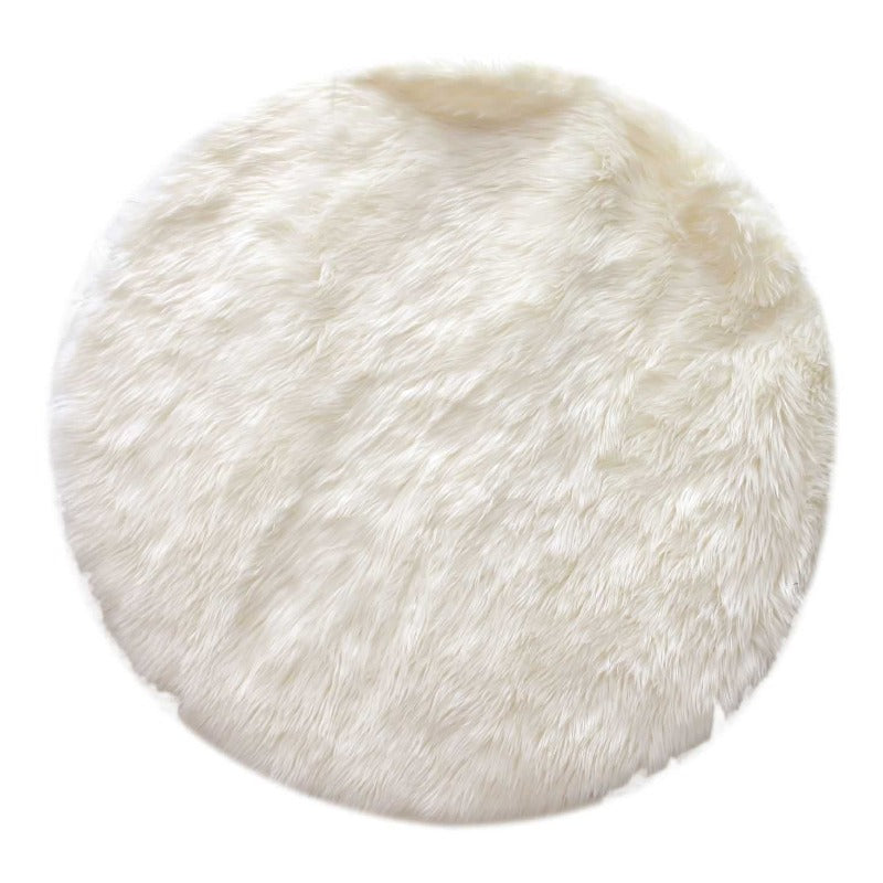 Ecru Imitation Fur Round Carpet 115CM