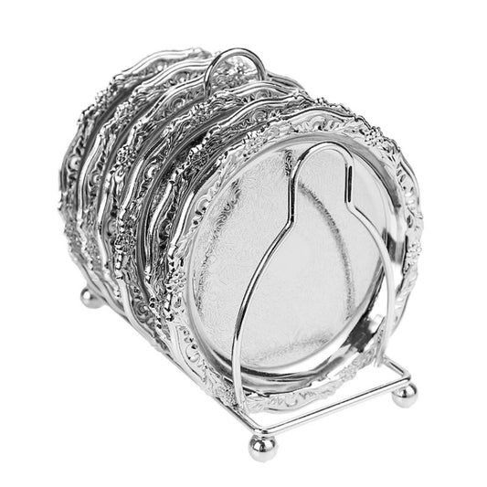 Tea Coaster With Stand Silver (Set of 6)