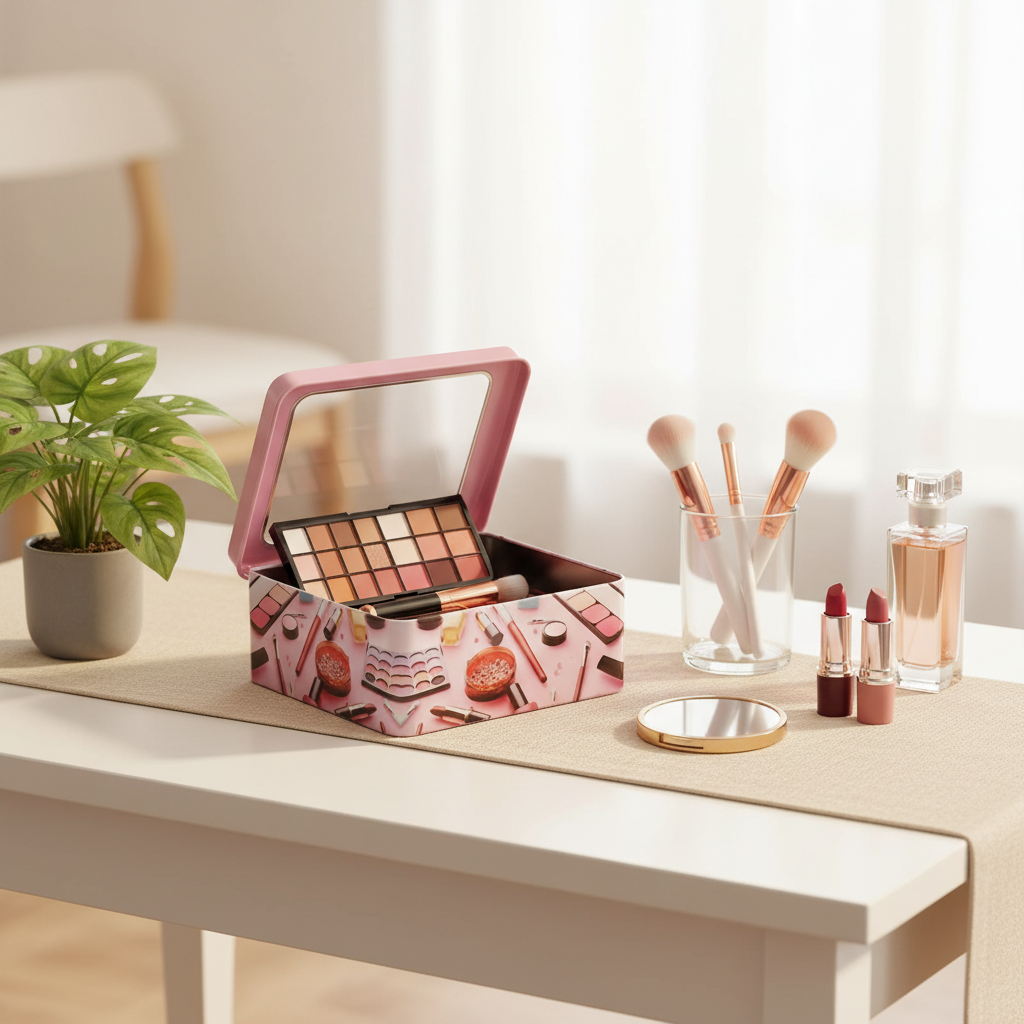 Tin Makeup Box With Window