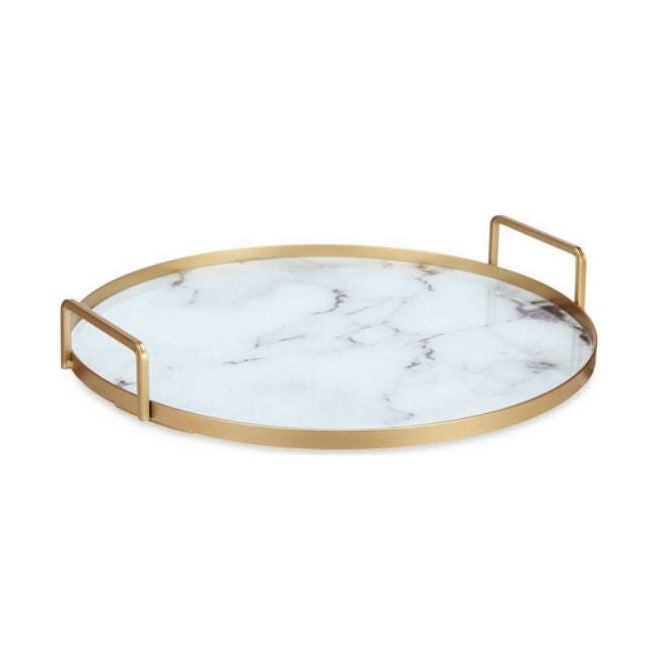 Tray Marble With handles Golden Metal White Glass