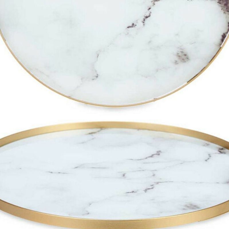 Tray Marble With handles Golden Metal White Glass