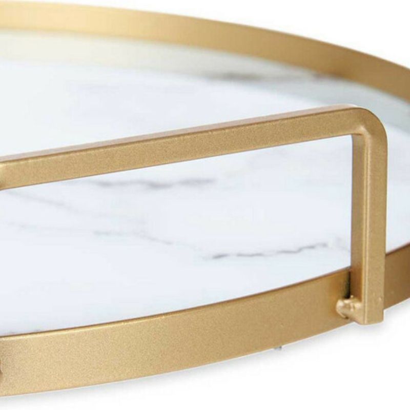 Tray Marble With handles Golden Metal White Glass