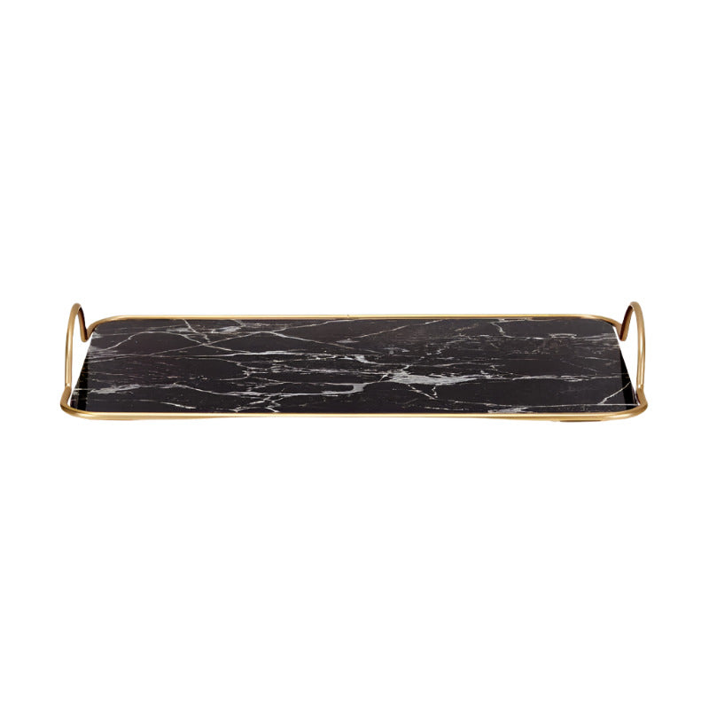 Tray With Handles Black Marble Effect Glass 35cm