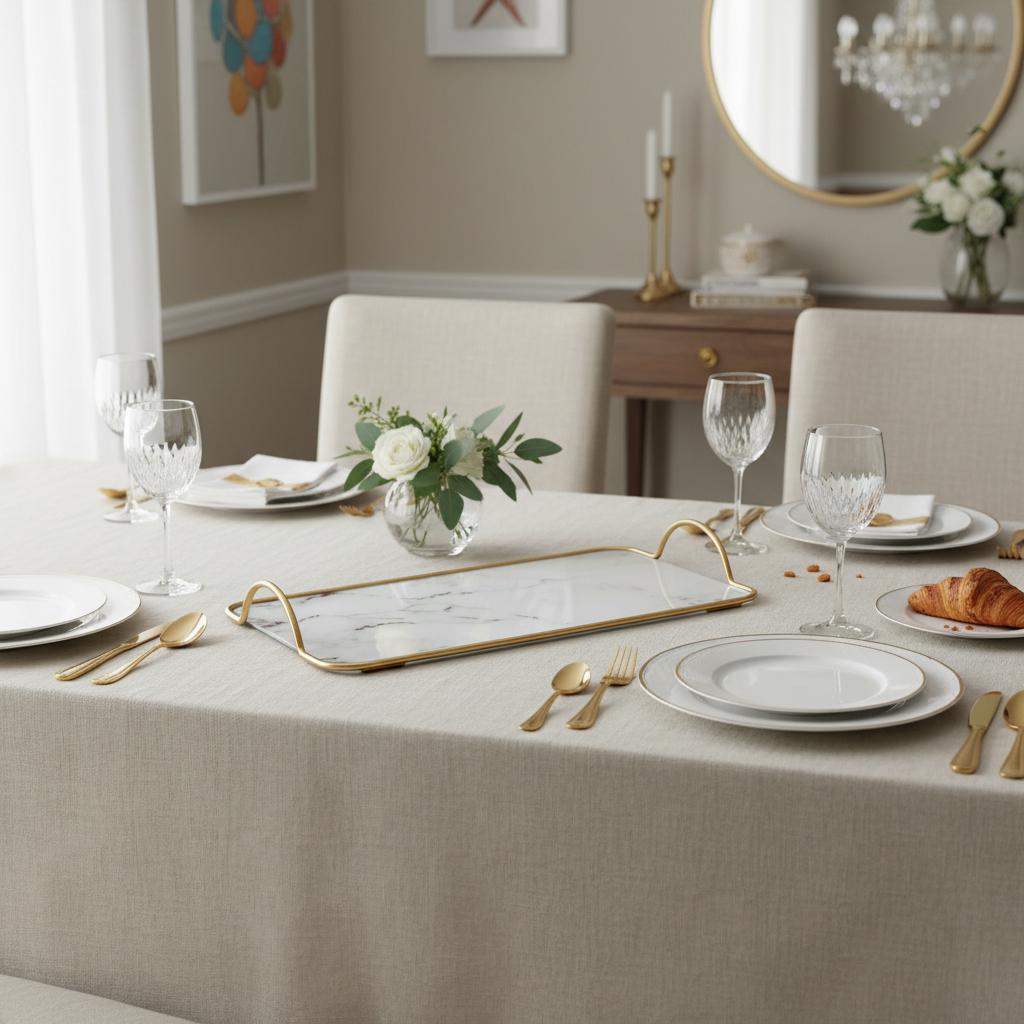 Kitchen & Serving Tray With Handles White Marble Effect Glass 35cm