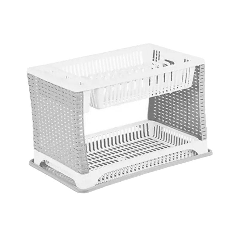 Two Tier Rattan Dish Rack White