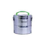 2 layer Stainless Steel Lunch Box with Green Handle