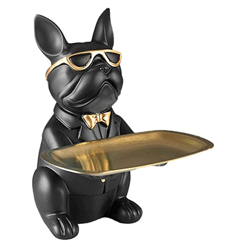 Decorative Bulldog Figure With Gold Tray Stainless Steel