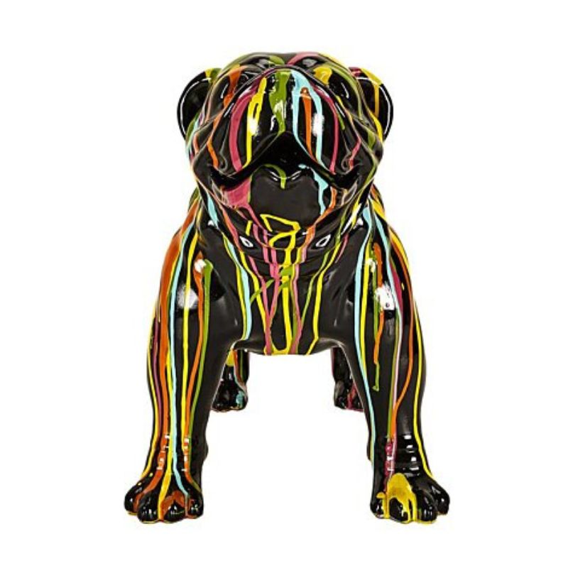 Molosser Dog Statue in Black Resin Multicolored
