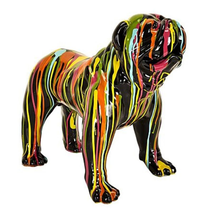 Molosser Dog Statue in Black Resin Multicolored
