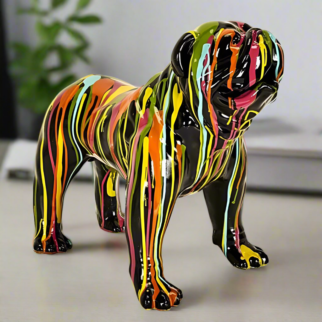 Molosser Dog Statue in Black Resin Multicolored