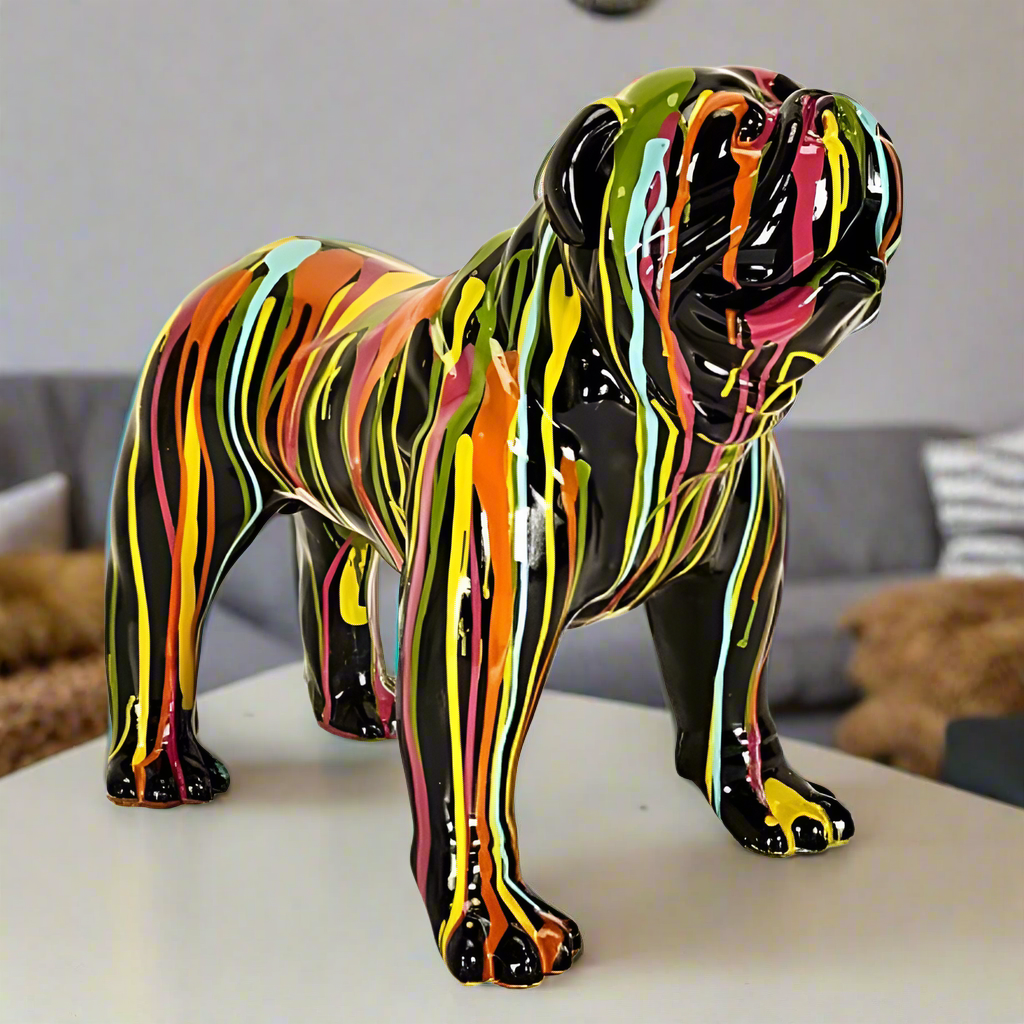 Molosser Dog Statue in Black Resin Multicolored