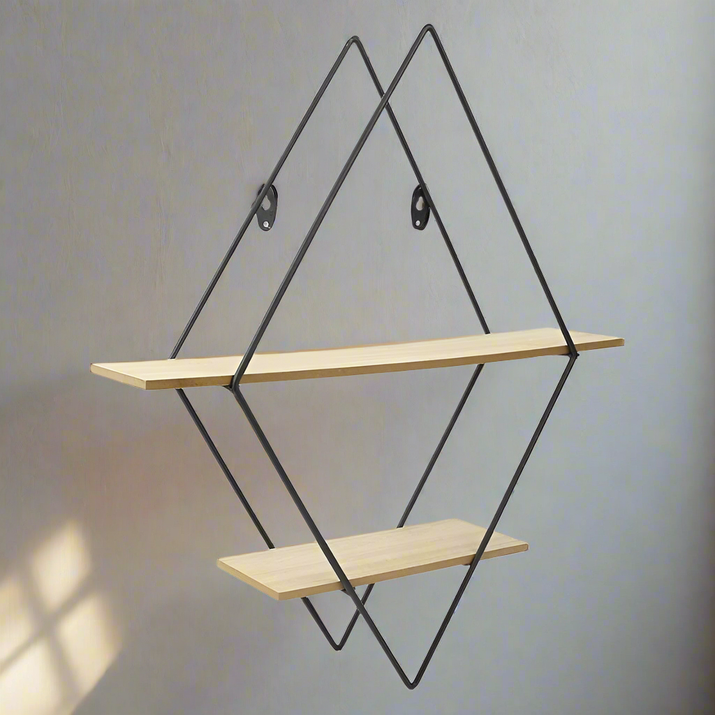 Diamond Shaped Metal & Wood Shelf