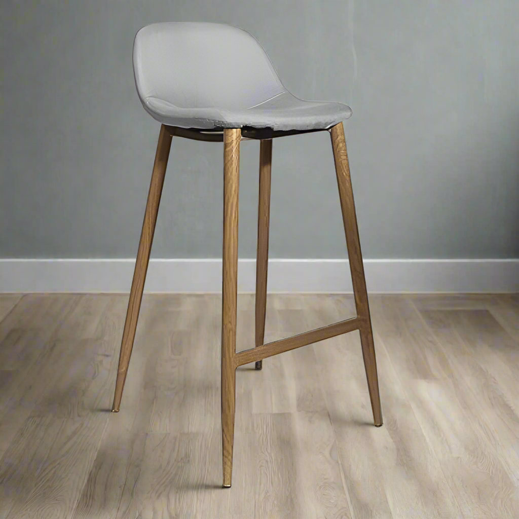 Grey Fabric Bar Stool With Metal Legs