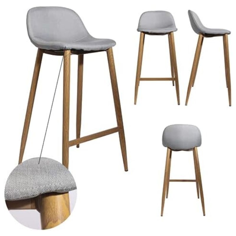 Grey Fabric Bar Stool With Metal Legs