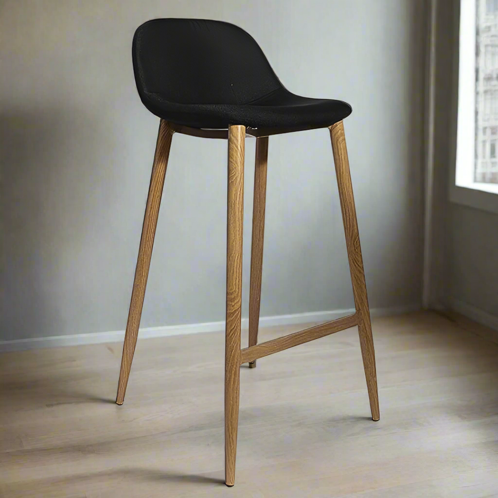 Black Fabric Bar Stool With Metal Legs
