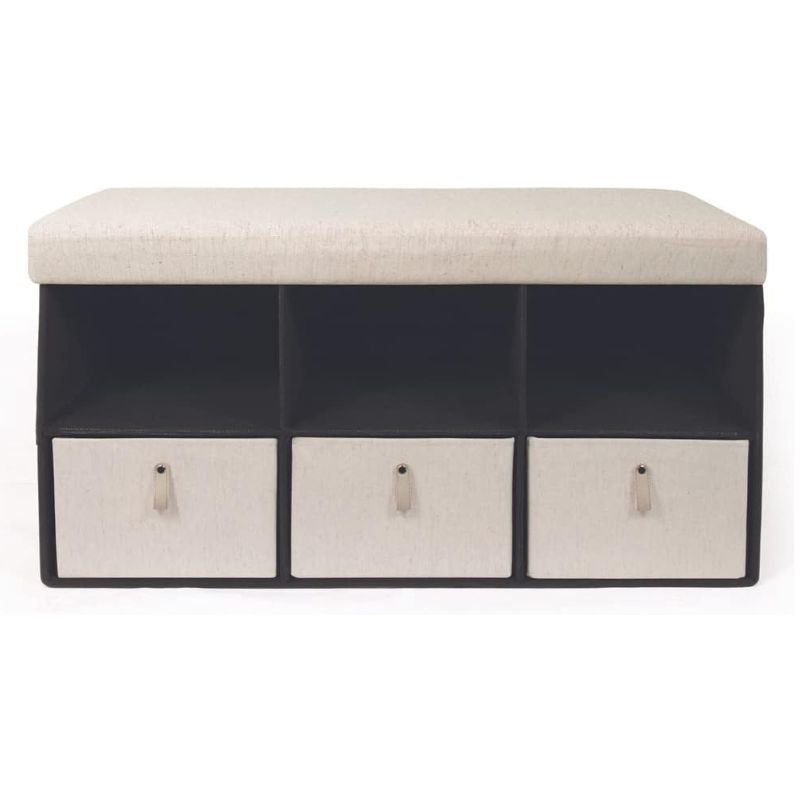 Foldable Storage Bench With Fabric Storage Bins\