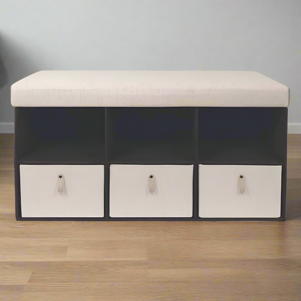 Foldable Storage Bench With Fabric Storage Bins