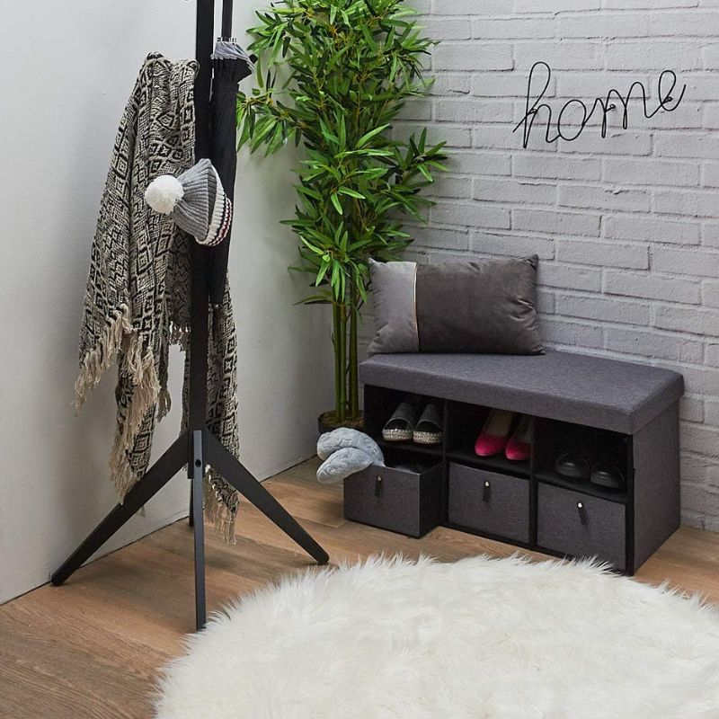 Foldable Dark Grey Storage Bench