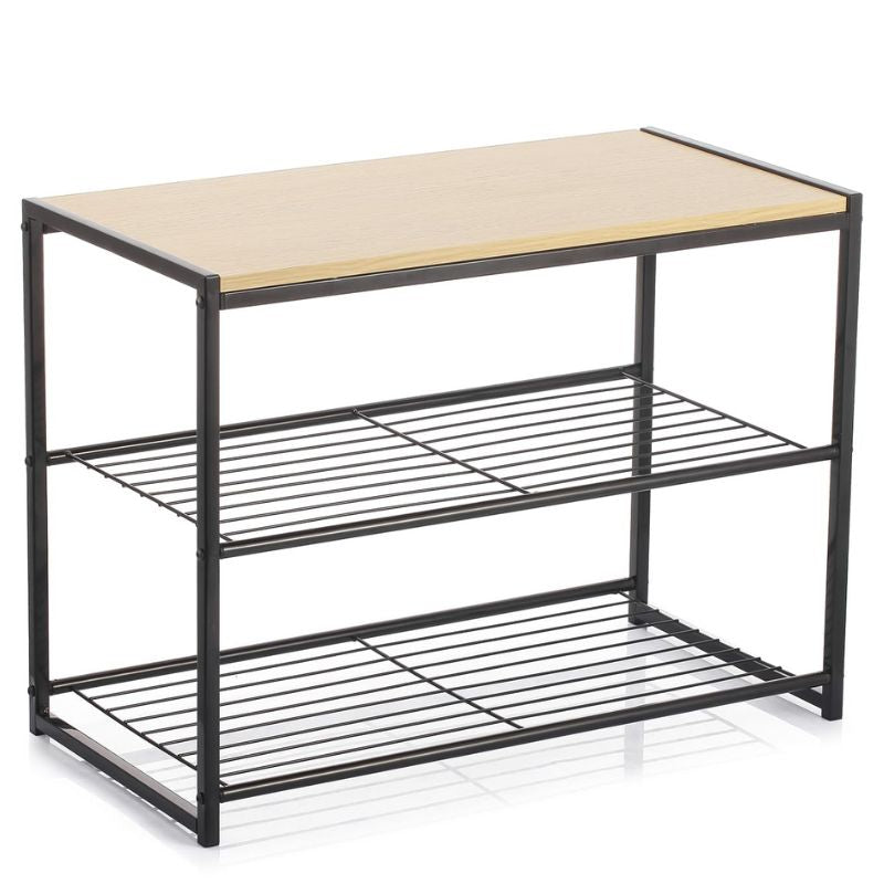 2 Tier Wood & Metal Shoe Rack