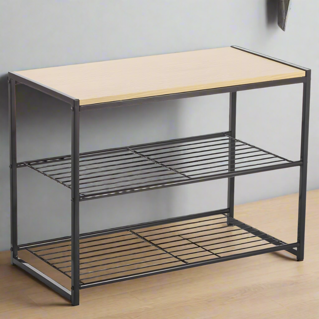 2 Tier Wood & Metal Shoe Rack