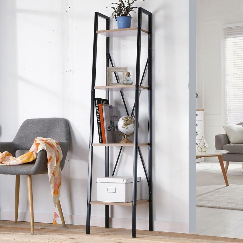 4 Tier Wood & Metal Shelf Black