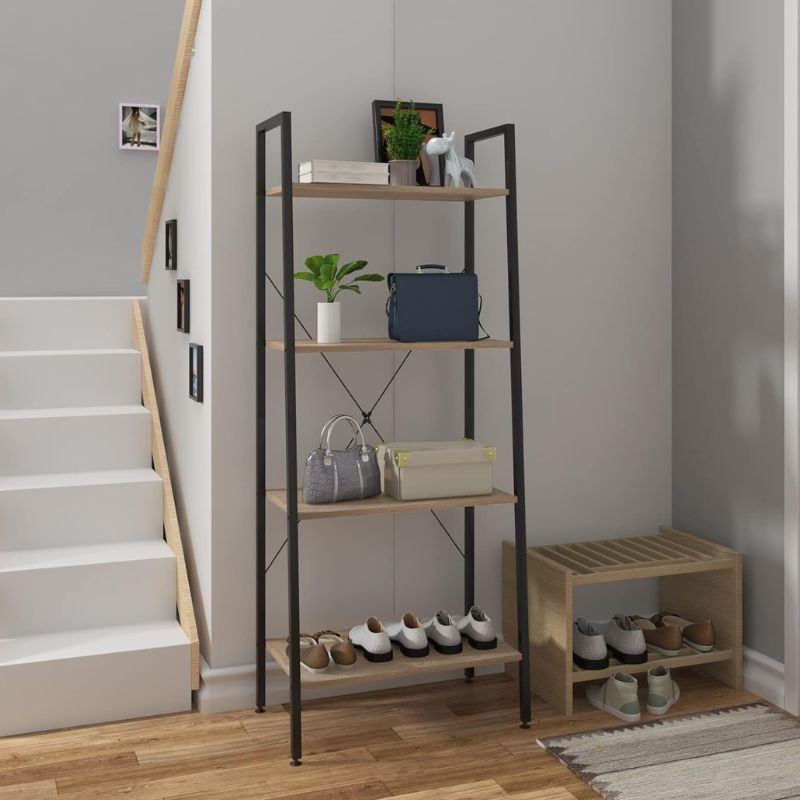 4 Tier Wood & Metal Shelf Black