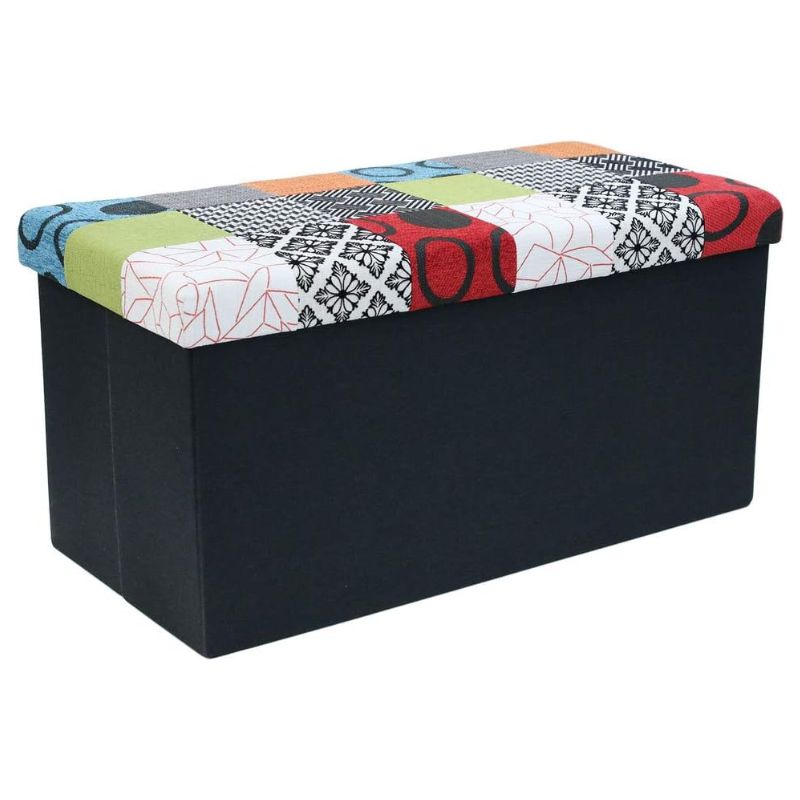 Foldable Patch Work Storage Bench 76 x 38 x 38cm