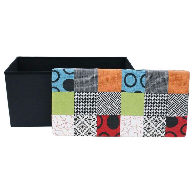 Foldable Patch Work Storage Bench 76 x 38 x 38cm