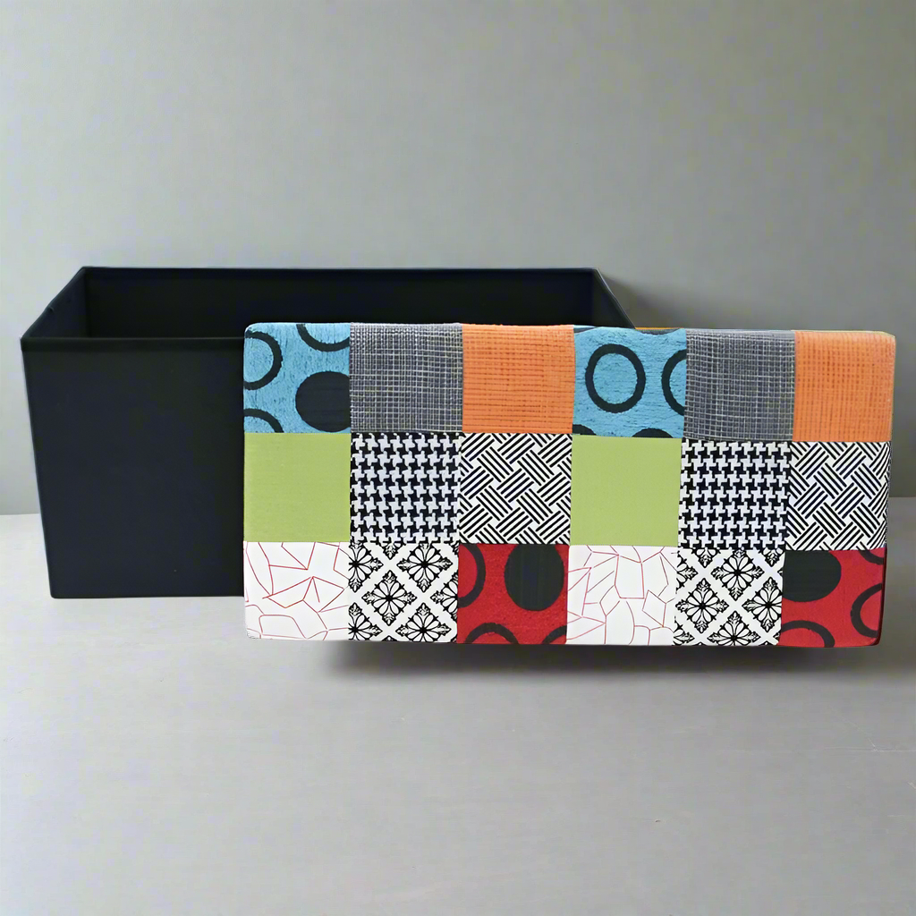 Foldable Patch Work Storage Bench 76 x 38 x 38cm