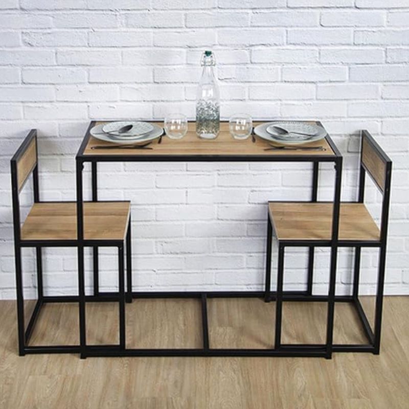 Wooden Table With 2 Wooden Chair Black Frame