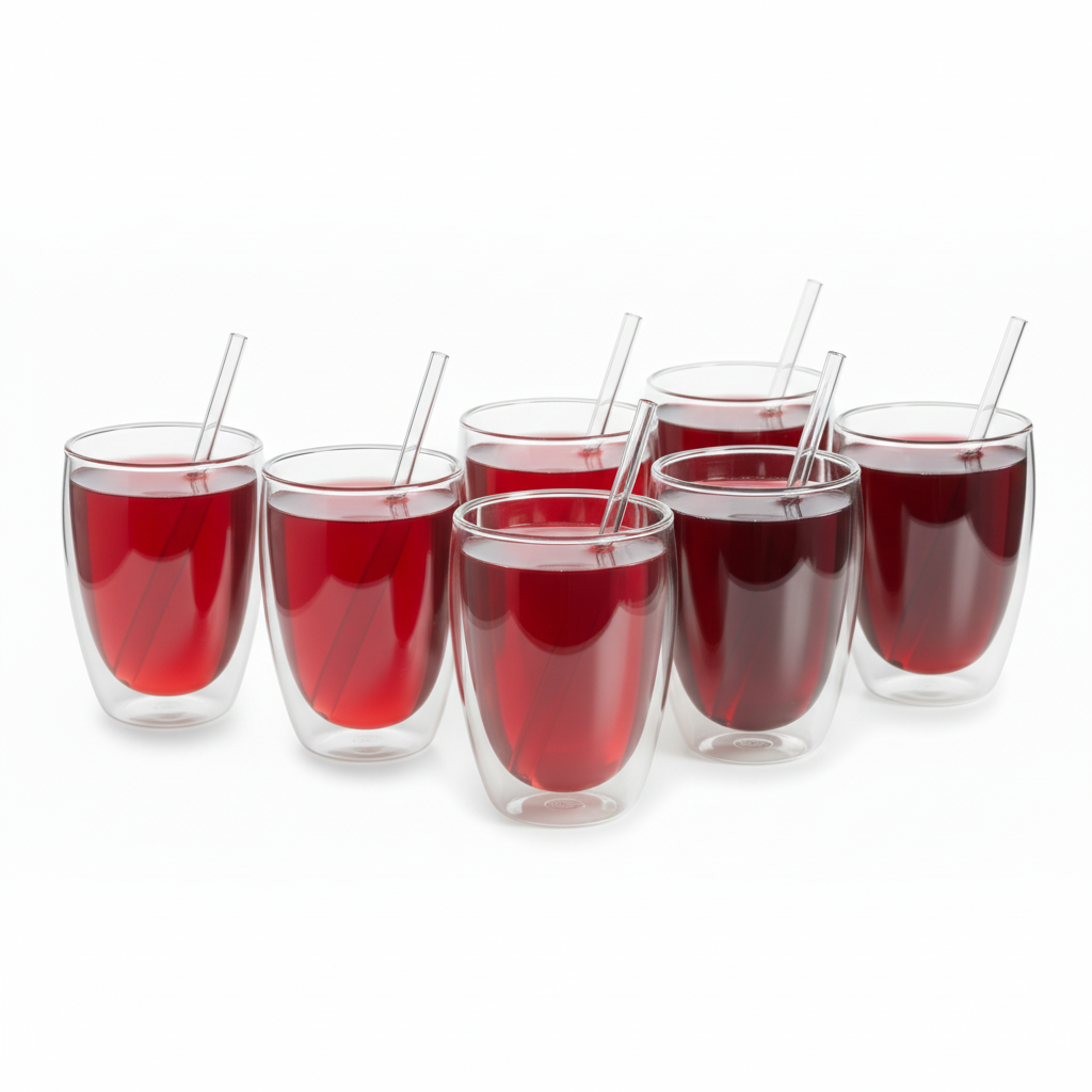 Set Of 6 Double Wall Glasses 350ml With 6 Glass Straws 20cm