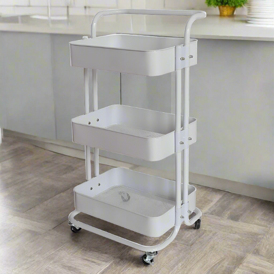 3-Tier Kitchen Dining Serving Trolley Metal White