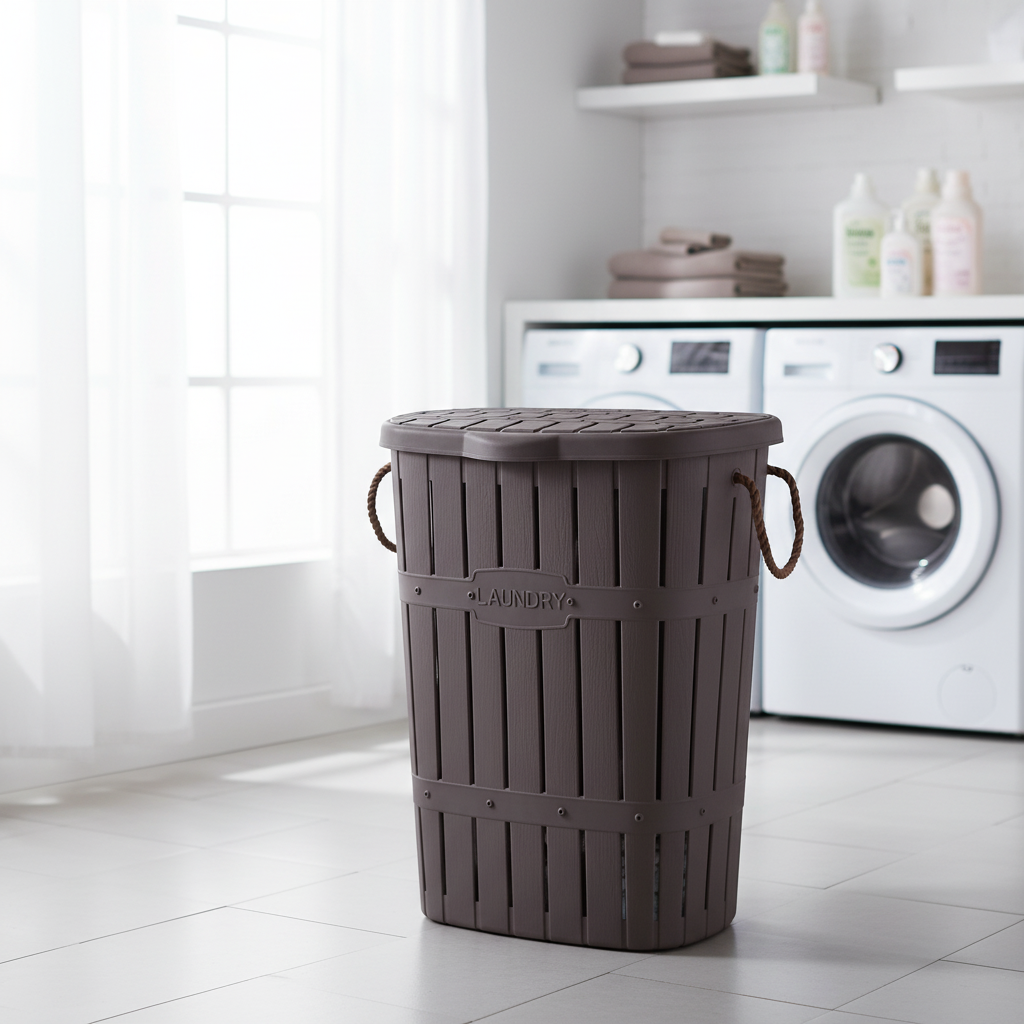 Bamboo Laundry Basket With Rope Brown